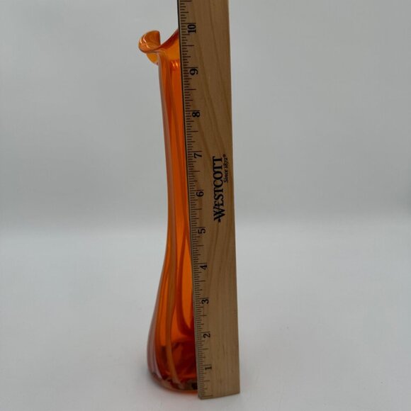 Wales Vintage Art Glass Bud Vase Hand Blown Ruffled Rim Orange striped ruffle to - Picture 4 of 5